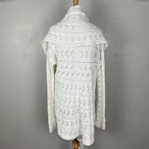 CAbi Cardigan Sweater Large Ivory Cotton Open Knit Crochet Draped Preppy Boho L‎ thumbnail 6