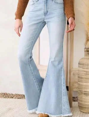 KanCan Signature High Rise Print Inset Blue Flared Women's Jeans Size 29 thumbnail 1