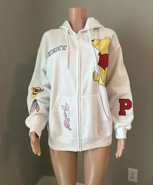 DISNEY Winnie The Pooh Women's Full Zip Sweatshirt Hoodie XL White NWT #33 thumbnail 1