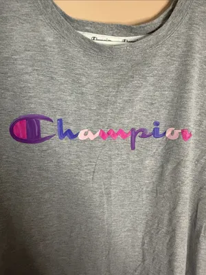 Champion Gray Tee with Pink and Purple Script Logo thumbnail 3