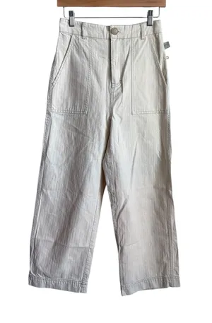 Free People Sunday Skies Wide Leg Sailor Pants NWT Size 2 Natural Cotton thumbnail 1