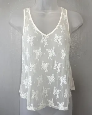 Abercrombie & Fitch Tank Top Size XS White Sheer Lace Coquette Romantic Floral thumbnail 1