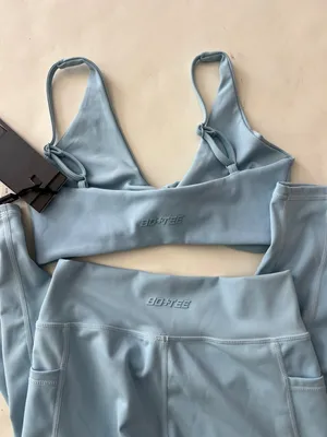 NWT Bo+Tee Matching Set Soft Active Pocket Leggings & Sports Bra Sky Blue S $125 thumbnail 6