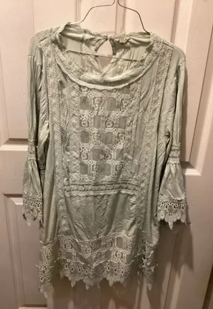 POL Mint Green Lace-Trim Boho Tunic Top thumbnail 1