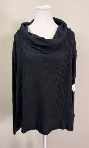 Free People Black Cowl Neck Waffle Knit Split Back Thermal Top Small P NEW thumbnail 1