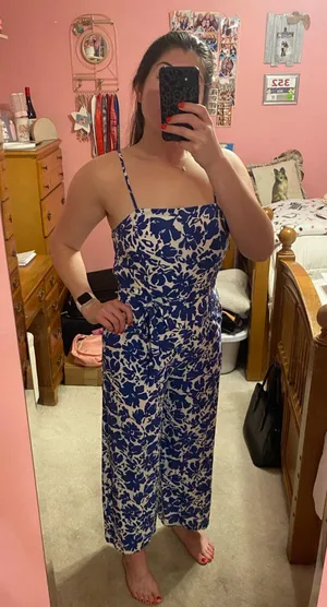 Lulus Carry The Day Blue And White Floral Print Culotte Jumpsuit - Size M thumbnail 3