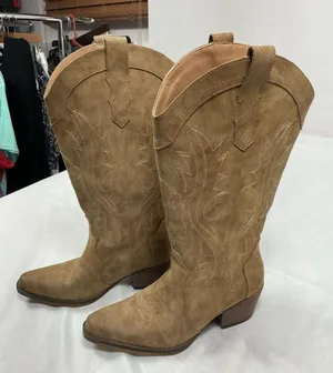 Womans New IUV Pullon Knee High Cowgirl Boots Size 8 Light Brown thumbnail 1