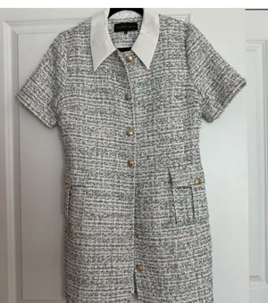 Endless Rose Blue and White Tweed Dress thumbnail 2