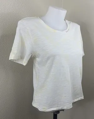 Loveshackfancy White Yellow Speckled Tshirt Women’s Sz XS Cotton Top *Flaw thumbnail 1