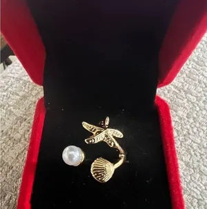 10k Gold Plated Imitation Pearl Starfish Shell Rings for Women Size 6 thumbnail 1
