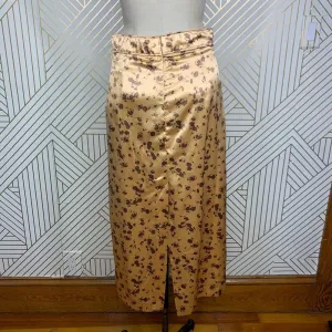 Zara Floral Print Slip Midi Skirt In Tan Gold Brown Satin Size‎ US Medium thumbnail 8