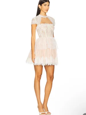 Bronx and Banco Daphne short sleeve White/ pink/ nude Lace Mini Dress S NEW thumbnail 3