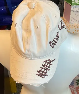 White Embroidered 'Never Give Up' Women's Baseball Cap thumbnail 1