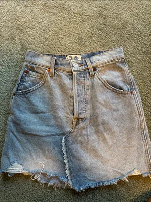 We The Free Light Blue Button Fly Distressed Denim Mini Skirt thumbnail 2