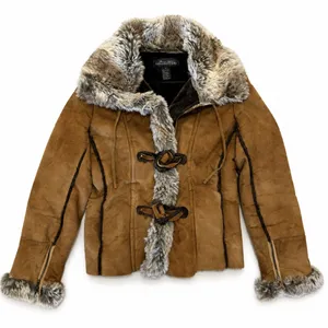 Donna Salyers Fabulous Furs Jacket S Brown Faux Suede Shearling Fur Y2K Boho thumbnail 1