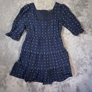 Madewell Square-Neck Puff-Sleeve Tiered Mini Babydoll Dress Size 10 100% Cotton thumbnail 2