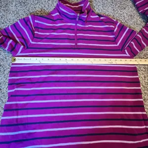 Lands End Magenta Navy‎ Striped Quarter Zip Pullover Top Womens Large Petite thumbnail 4
