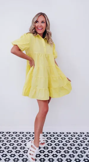 HYFVE Yellow Cotton Tiered Swing Dress thumbnail 1
