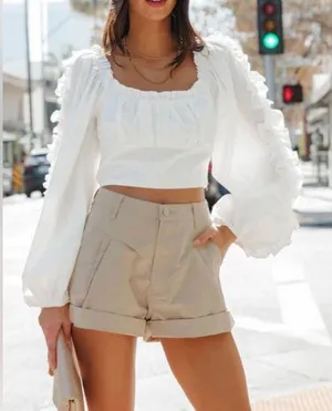 VICI Alamo Cotton High-rise Pleated Khaki Shorts thumbnail 1