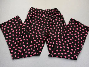 Kate Spade New York Womens Small‎ Pajama Pants Black Pink Heart Print Sleepwear thumbnail 1