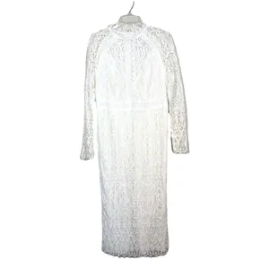 ASOS DESIGN White Lace Midi Dress Long Sleeve High Neck Pencil EU44 US12 RUSH thumbnail 6