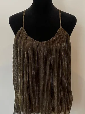 Miss Me Elegant Gold on black Fringe Women's Top thumbnail 1