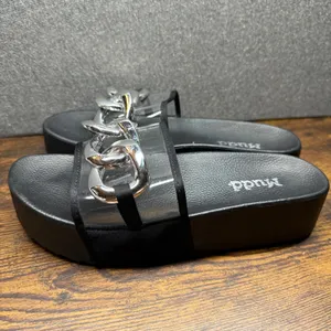 Chunky Platform Slides Black Clear Strap Silver Chain Sandals‎ Y2K Streetwear thumbnail 3