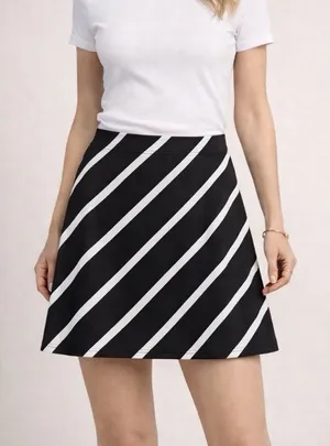LOFT Black and White Diagonal Striped A-Line Skirt thumbnail 1