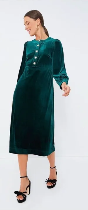 Tuckernuck Pomander Place Arabella Midi Dress in Emerald Green Velvet Size Small thumbnail 1
