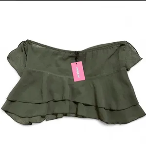 Edikted olive green chiffon ruffled cropped tube top thumbnail 5