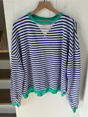 Free People We The Free Classic Striped Crew Long Sleeve Pullover Sand Dollar thumbnail 3