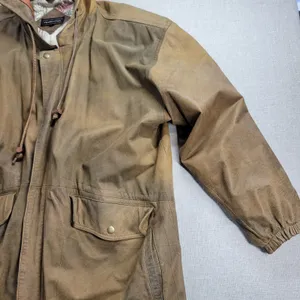 Vintage Imagination Women's Jacket M Brown Leather Hooded Oversized Fishtail thumbnail 10