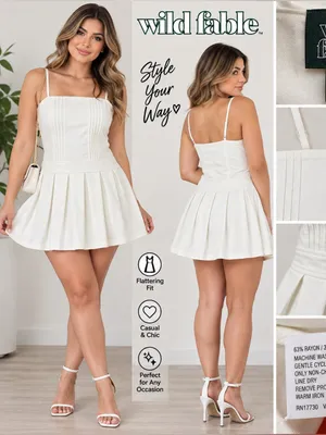 wild fable White Pleated Mini Dress with Adjustable Straps thumbnail 2