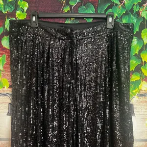 Express Sequin Wide Leg Pants Large XL Black New Years Fancy Dressy Formal Ankle thumbnail 2