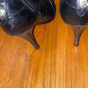 Coach Black Leather Peep Toe Button Gladiator Heels thumbnail 11