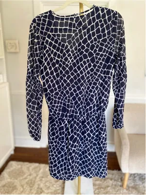 Michael Kors Geometric Mini Dress Navy‎ White Giraffe Boho Quiet Luxury Parisian thumbnail 3
