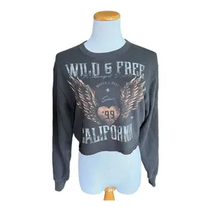 Womens Hollister Graphic Print Wild & Free Cropped Pullover Sweatshirt - Sz XS thumbnail 3