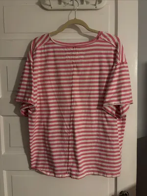 Oversized Pink & White Striped Pocket Tee Size L thumbnail 4