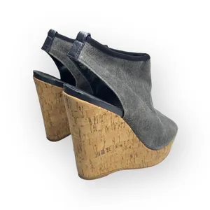 Stuart Weitzman  Slingback Cork Platform Tall Wedge Sandal  Gunmetal Grey  6M thumbnail 3