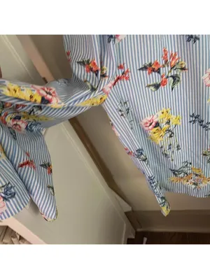 Spense Floral Blue and White Striped Jumpsuit Belt Loops and Pockets Vacation thumbnail 5