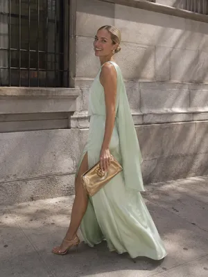 Katie May Drifter Satin Cape Gown Mint Green thumbnail 2