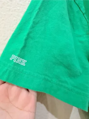 PINK Victoria's Secret St Patrick's Day Shamrock Green Crop Tee Shirt Size L thumbnail 3