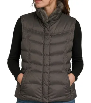 Eddie Bauer Down Puffer Vest Goose Down Full Zip Brown Fur Lined Small thumbnail 1