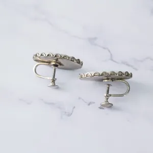 Vintage Screw On Earrings 1" Cream Oval with Purple Flowers thumbnail 7