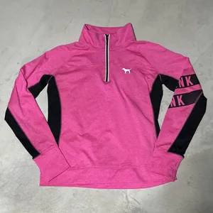 Victoria's Secret Pink and Black 1/4 Zip Pullover Reflective Jacket SZ Large EUC thumbnail 1