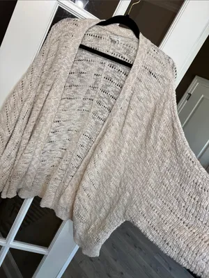 AMERICAN EAGLE Crochet Open-Front Cotton Knit Cardigan L/XL Coastal Cottagecore thumbnail 7