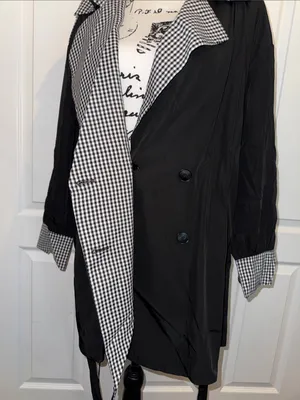 BloomChic Black Trench Coat with Black & White Gingham Lining Size 10 thumbnail 8