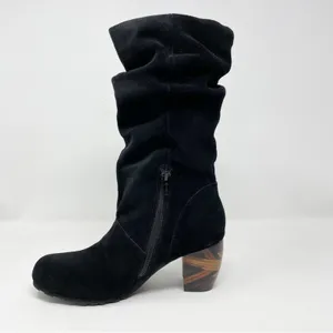 LAmour Des Pieds Pamby Black Suede Ruched Western inlaid Heel Boots womens 6 thumbnail 3