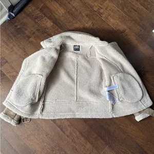 Zara faux suede tan borg Sherpa lined jacket coat size small thumbnail 6