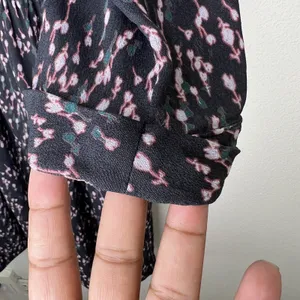 Garnet Hill Micro Floral Print Dress V-Neck Long Sleeve‎ Casual Midi Dress 12 thumbnail 6